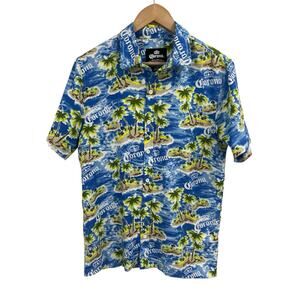 Corona Blue Graphic Print Hawaiian Shirt Men’s Medium Beer Tropical